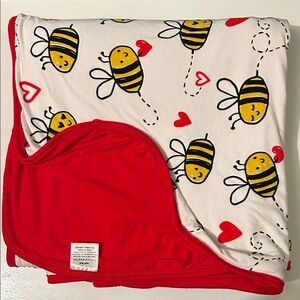Little Sleepies Bee and Heart Blanket in Red and White